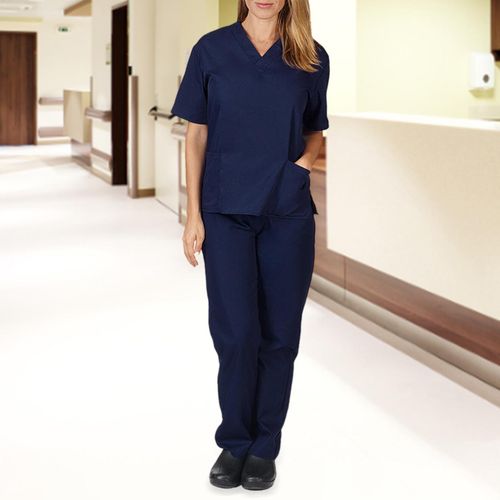 Unisex Nursing Scrub Set Short-Sleeve Tunic Suit V-Neck Navy blue S