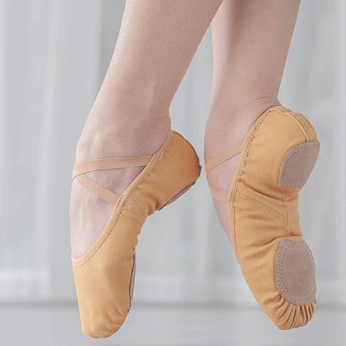 Soft Canvas Ballet Slipper Shoes Women Yoga Fitness Flats Girls Tan_33