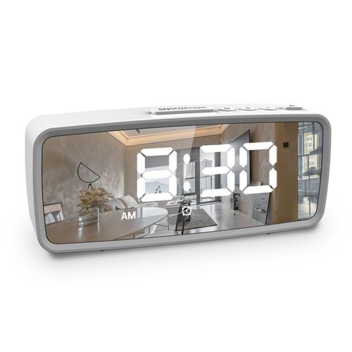 Digital Alarm Clock, 5.1'' LED Mirror Display, 3 Levels Dimmer, Dark Mode, Dual Alarms with Snooze, 12/24H, Digital Alarm Clocks for Bedroom Bedside Desk NO5140