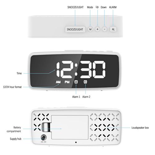 Digital Alarm Clock, 5.1'' LED Mirror Display, 3 Levels Dimmer, Dark Mode, Dual Alarms with Snooze, 12/24H, Digital Alarm Clocks for Bedroom Bedside Desk NO5140