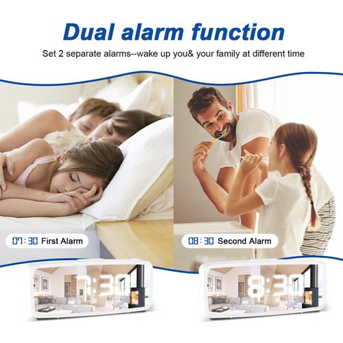 Digital Alarm Clock, 5.1'' LED Mirror Display, 3 Levels Dimmer, Dark Mode, Dual Alarms with Snooze, 12/24H, Digital Alarm Clocks for Bedroom Bedside Desk NO5140