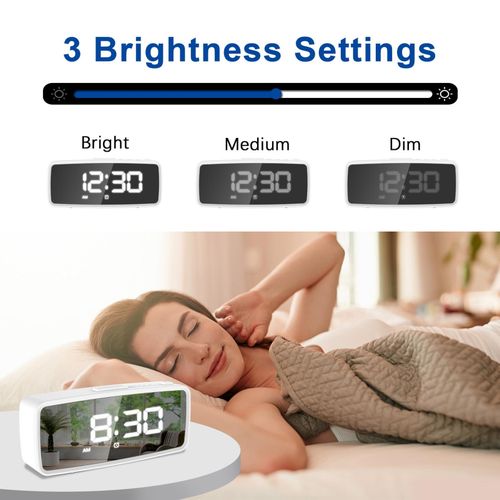 Digital Alarm Clock, 5.1'' LED Mirror Display, 3 Levels Dimmer, Dark Mode, Dual Alarms with Snooze, 12/24H, Digital Alarm Clocks for Bedroom Bedside Desk NO5140