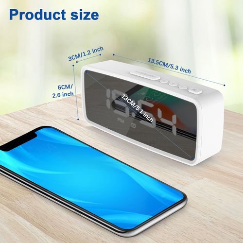 Digital Alarm Clock, 5.1'' LED Mirror Display, 3 Levels Dimmer, Dark Mode, Dual Alarms with Snooze, 12/24H, Digital Alarm Clocks for Bedroom Bedside Desk NO5140