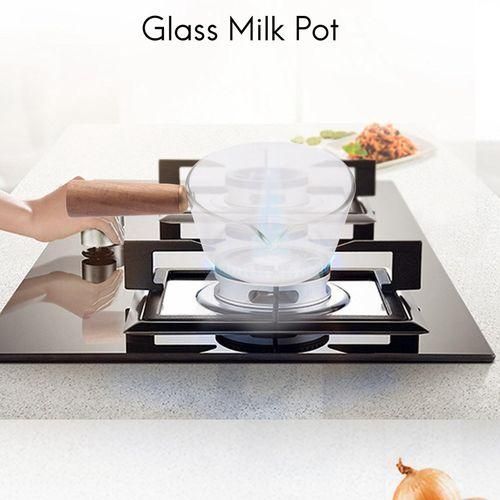 Glass Milk Pot with Wooden Handle 400Ml Cooking Pot for Salad Noodles Gas Stove Cookware