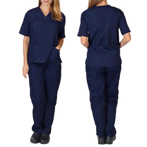 Unisex V Neck Scrubs Set Uniform - Women and Man Nursing Navy blue S
