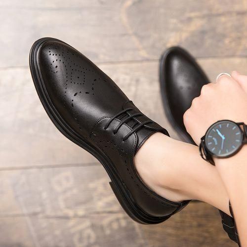 High Quality Leather Men Formal Shoes Business Office Shoes Social Mens Carved Dress Shoes Black