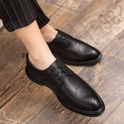 High Quality Leather Men Formal Shoes Business Office Shoes Social Mens Carved Dress Shoes Black