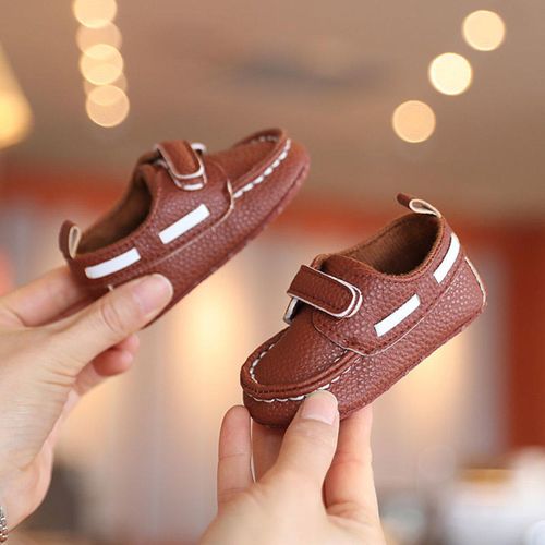 Fashionable Brown Baby Leather Casual Shoes Newborn Soft Soled Walking Shoes