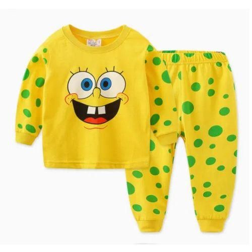 Spongebob Sponge Bob Squarepants Kids Cartoon Pajamas Cotton 2 Pcs Top T Shirt Bottom Trouser