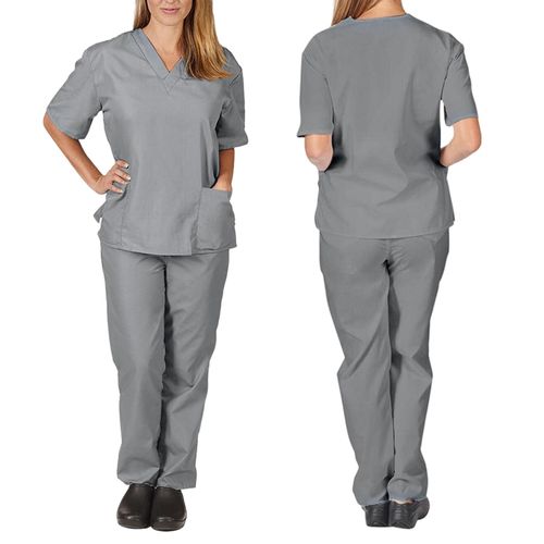 Scrub Top And Pants Set Machine Washable Women Scrubs Gray