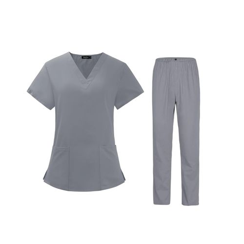 Scrub Top And Pants Set Machine Washable Women Scrubs Gray