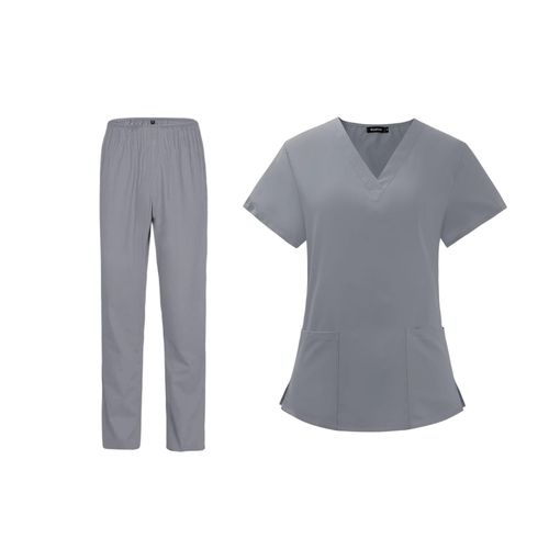 Scrub Top And Pants Set Machine Washable Women Scrubs Gray