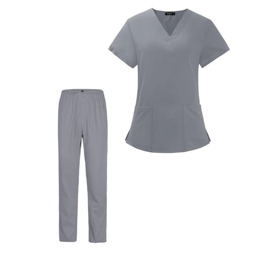 Scrub Top And Pants Set Machine Washable Women Scrubs Gray