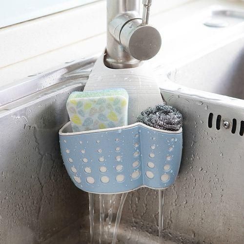 Kitchen Sponge Drain Holder Wheat Fiber Storage Rack Basket Wash Cloth Toilet Soap Shelf OrganizerBlue