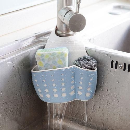 Kitchen Sponge Drain Holder Wheat Fiber Storage Rack Basket Wash Cloth Toilet Soap Shelf OrganizerBlue