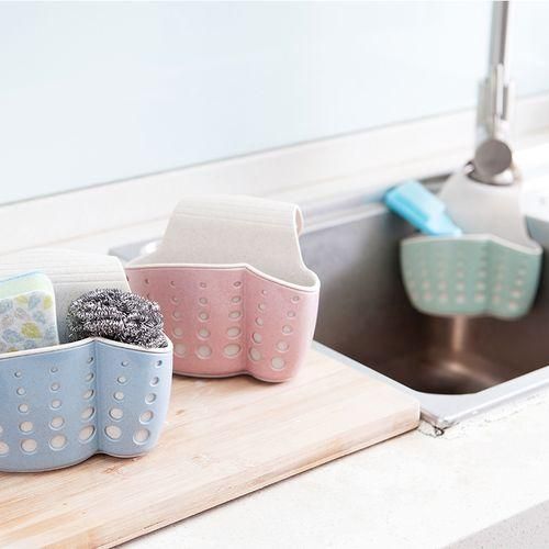 Kitchen Sponge Drain Holder Wheat Fiber Storage Rack Basket Wash Cloth Toilet Soap Shelf OrganizerBlue