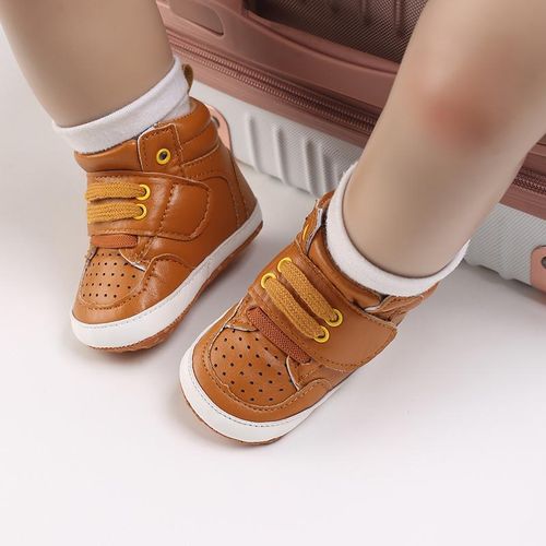 Baby PU Leather High Top Sports Shoes For Boys And Toddlers With Soft Soles