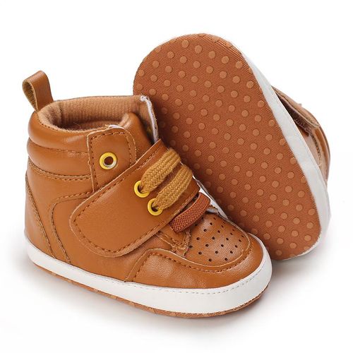 Baby PU Leather High Top Sports Shoes For Boys And Toddlers With Soft Soles