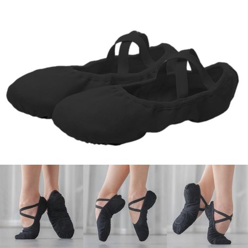 Soft Canvas Ballet Slipper Shoes Women Yoga Fitness Flats Black_37