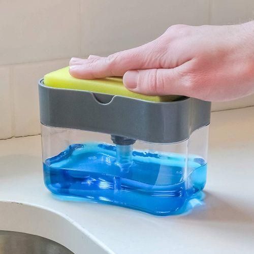 Kitchen Dishwasher Brush Press Liquid Soap Pump Box Soap Dispenser With Washing Sponge Detergent Automatic Cleaning Brush Grey