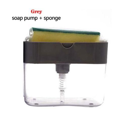 Kitchen Dishwasher Brush Press Liquid Soap Pump Box Soap Dispenser With Washing Sponge Detergent Automatic Cleaning Brush Grey