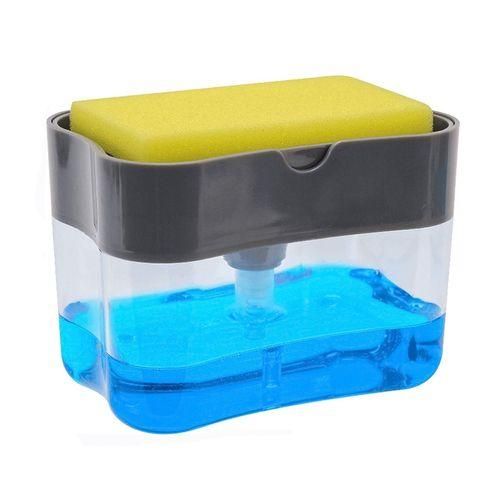 Kitchen Dishwasher Brush Press Liquid Soap Pump Box Soap Dispenser With Washing Sponge Detergent Automatic Cleaning Brush Grey