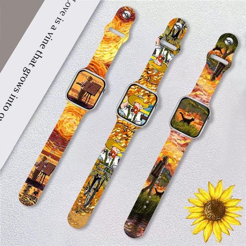 Sunflower Van Gogh Painting Strap For Iwatch Band 38/40/41mm 42/44/45/49mm Iwatch S8 Wristband Silicone Smartwatch Accessories