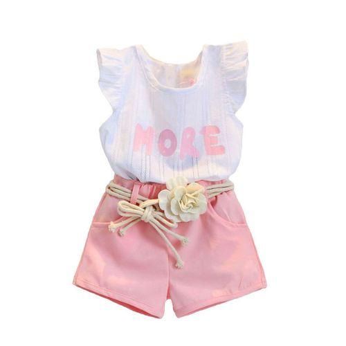 Girls' Letter Short  Shorts Belt Piece Set  Pink