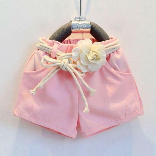 Girls' Letter Short  Shorts Belt Piece Set  Pink