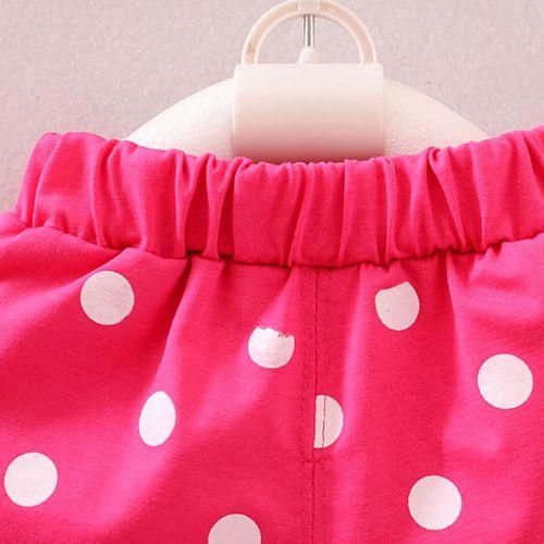 Girls Cartoon Print Vest  Polkadot Short Pant Clothing Set