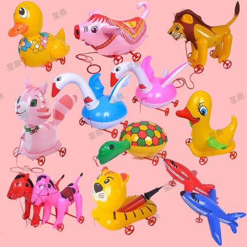 Children's Inflatable Pulling Car Toys Creative Fun Kids Walker Pull-wire Cartoon Cute Little Animal Series PVC Inflatable