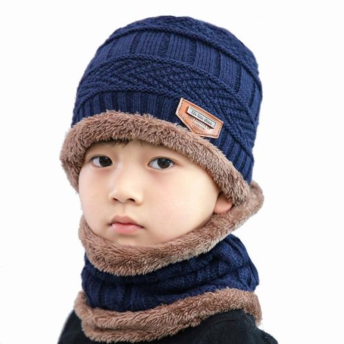 Kids Winter Hat Beanie and Scarf Slouchy Beanie Windproof Warm Knit Kids Skull Cap for Boys and Girls