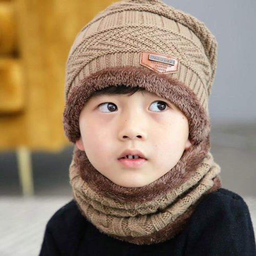 Kids Winter Hat Beanie and Scarf Slouchy Beanie Windproof Warm Knit Kids Skull Cap for Boys and Girls