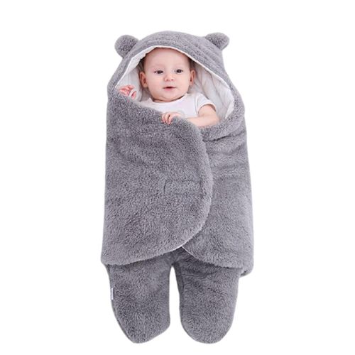 2021 Winter Baby Ultra-Soft Thicken Sleeping Bag For Toddler Newborn Receiving Blanket Wrap Swaddle Shower Gift,Gray,1-3m NO5112