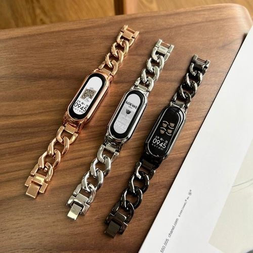 Metal Strap For Mi Band 8 7 6 5 4 3 Denim Chain Stainless Steel Bracelet For Miband 5 6 4 3 Replacement Wristband