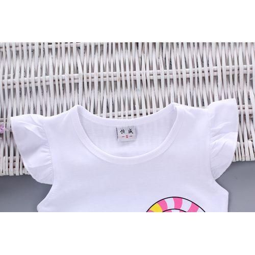 Girls Lollipop Flying Sleeve  Short Cotton Suit  White