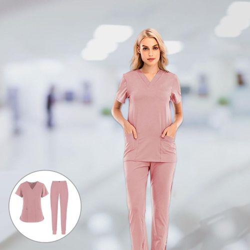 Comfort Nursing Scrub Set, SPA Uniforms, Workwear 2 Pocket, XL Pink