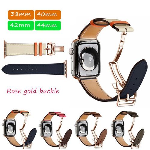 Rose Gold Genuine Single Tour Deployment Watch Band For Watch 6 5 4 3 38-44mm Strap For Iwatch Band Fran-19bd