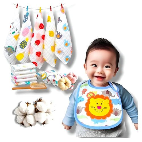 10Pcs Kids Pop Over Bibs - Multicolors