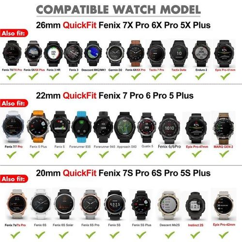 Quikfit 20 22 26mm Strap For Garmin Fenix 7x 7 7s Pro 6x 6 6s 5x 5s Plus 3hr Mk1 Mk2 945 965 Epix Gen2 S70 Smartwatch Bracelet