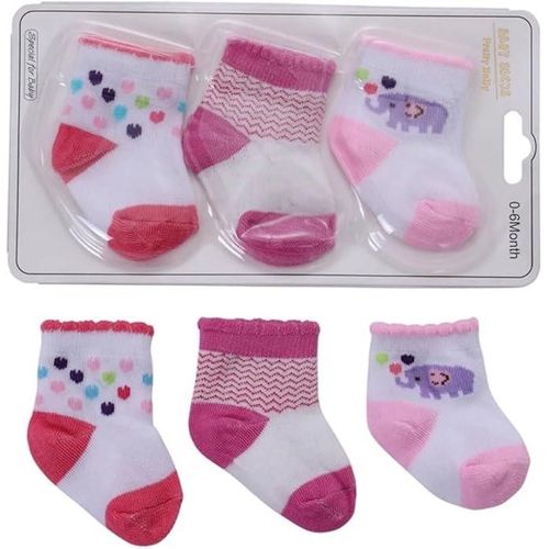 Baby 3 Pack Cute & Fit Cotton Stretch Socks For Girls - Multi-Colour