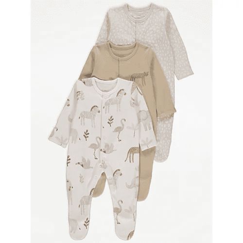 Neutral Safari Sleepsuits 3 Pack (3-6 Months)