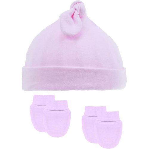 Royal Icon Newborn Baby Hat Boys Girls Knot Cotton Hat with 2 Pairs Anti Scratch Mitten Set Knotty Hat 0-6 Months - Multi-Colour