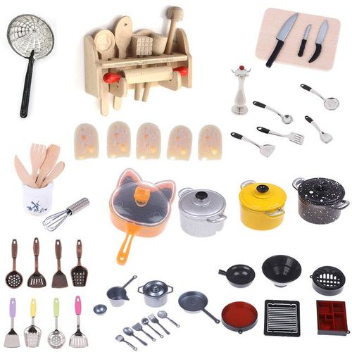1set or 1pc Dollhouse Miniature Kitchen Utensils Cooking Ware Pot Boiler Pan Coffee Tea Cups Chair Ceramic Pot Kitchen Play