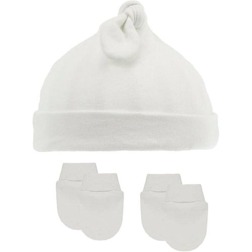 Royal Icon Newborn Baby Hat Boys Girls Knot Cotton Hat with 2 Pairs Anti Scratch Mitten Set Knotty Hat 0-6 Months - Multi-Colour