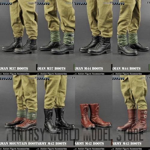 In ZYTOYS ZY1024-1028 1/6 Scale Male Hiking Combat Shoes Boots M37 M42 M43 Fit 12'' Action Figure Body