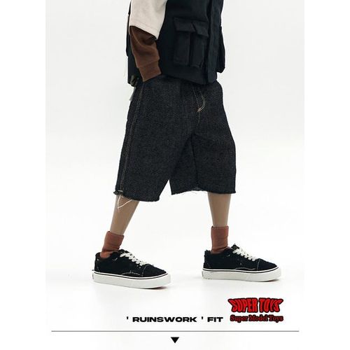 1/6 Trendy Hop Loose Jeans Street Vest Neck Hoodie Pullover Y2K Jean Trousers Shorts Clothes For 12