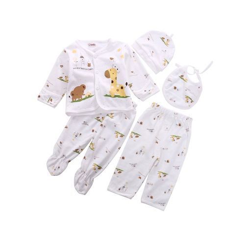 Lucky Baby Cotton Newborn Girl Boy Five-piece Clothing Set - White Designed