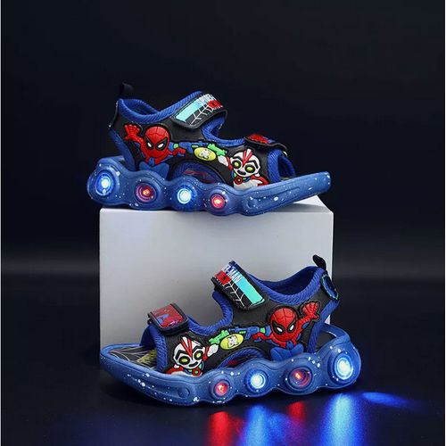Boys Blue Spiderman LED Shoes Flashing Light Up Luminous  Beach Sandals Size