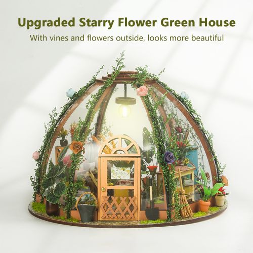 DIY Miniature Dollhouse Kit Wooden Mini Starry Flower Green